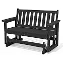 SERWALL 2 Person Patio Glider Bench, HDPE All Weather Swinging Bench, Black