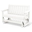 SERWALL 2 Person Patio Glider Bench, HDPE All Weather Swinging Bench, White