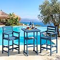 SERWALL 3 Pcs HDPE Bar Height Chairs and Double Layer Pub Table Set, Blue