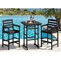 SERWALL 3 Pcs HDPE Bar Height Adirondack Chairs and Bar Table Set, Black