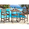 SERWALL 3 Pcs HDPE Bar Height Chairs and Double Layer Pub Table Set, Brown