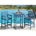 SERWALL 3 Pcs HDPE Bar Height Adirondack Chairs and Bar Table Set, Blue