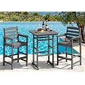 SERWALL 3 Pcs HDPE Bar Height Adirondack Chairs and Bar Table Set, Grey