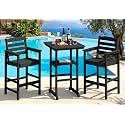 SERWALL 3 Pcs HDPE Bar Height Chairs and Double Layer Pub Table Set, Black