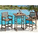 SERWALL 3 Pcs HDPE Bar Height Adirondack Chairs and Bar Table Set, Brown