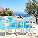 SERWALL 3 Pcs HDPE Bar Height Chairs and Double Layer Pub Table Set, White