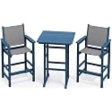 SERWALL 3 Pcs Textilene Bar Height Adirondack Chairs and Table Set, Blue