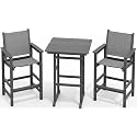 SERWALL 3 Pcs Textilene Bar Height Adirondack Chairs and Table Set, Grey