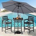 SERWALL 4 Pcs HDPE Bar Height Adirondack Chairs and Bar Table Set, Grey