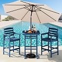 SERWALL 4 Pcs HDPE Bar Height Adirondack Chairs and Bar Table Set, Blue