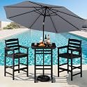 SERWALL 4 Pcs HDPE Bar Height Adirondack Chairs and Bar Table Set, Black