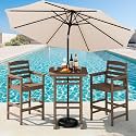 SERWALL 4 Pcs HDPE Bar Height Adirondack Chairs and Bar Table Set, Brown