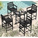 SERWALL 5 Pcs HDPE Bar Height Adirondack Chairs and Bar Table Set, Black