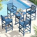 SERWALL 5 Pcs HDPE Bar Height Chairs and Double Layer Pub Table Set, Blue