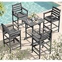 SERWALL 5 Pcs HDPE Bar Height Adirondack Chairs and Bar Table Set, Grey