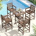 SERWALL 5 Pcs HDPE Bar Height Chairs and Double Layer Pub Table Set, Brown