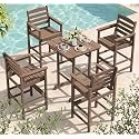 SERWALL 5 Pcs HDPE Bar Height Adirondack Chairs and Bar Table Set, Brown