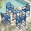 SERWALL 5 Pcs HDPE Bar Height Adirondack Chairs and Bar Table Set, Blue