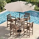 SERWALL 6 Pcs HDPE Bar Height Chairs and Bar Table &amp; Umbrella Set, Aruba