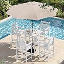 SERWALL 6 Pcs HDPE Bar Height Chairs and Bar Table &amp; Umbrella Set, Aruba