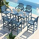 SERWALL 8 Pcs HDPE Bar Height Adirondack Chairs and Bar Table Set, Blue