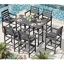 SERWALL 8 Pcs HDPE Bar Height Adirondack Chairs and Bar Table Set, Grey