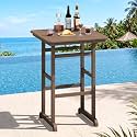 SERWALL HDPE 41.7" Bar Height Table with Umbrella Hole, Brown