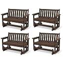 SERWALL HDPE Outdoor Glider Bench Set of 4, All Weather, 660lbs Cap, Coffee