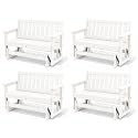 SERWALL HDPE Outdoor Glider Bench Set of 4, All Weather, 660lbs Cap, White