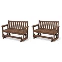 SERWALL HDPE Outdoor Glider Bench Set of 2, All Weather, 660lbs Cap, Brown
