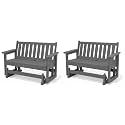 SERWALL HDPE Outdoor Glider Bench Set of 2, All Weather, 660lbs Cap, Grey