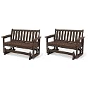 SERWALL HDPE Outdoor Glider Bench Set of 2, All Weather, 660lbs Cap, Coffee