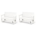 SERWALL HDPE Outdoor Glider Bench Set of 2, All Weather, 660lbs Cap, White