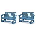 SERWALL HDPE Outdoor Glider Bench Set of 2, All Weather, 660lbs Cap, Navy