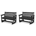 SERWALL HDPE Outdoor Glider Bench Set of 2, All Weather, 660lbs Cap, Black