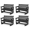 SERWALL HDPE Outdoor Glider Bench Set of 4, All Weather, 660lbs Cap, Black