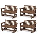 SERWALL HDPE Outdoor Glider Bench Set of 4, All Weather, 660lbs Cap, Brown
