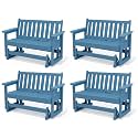 SERWALL HDPE Outdoor Glider Bench Set of 4, All Weather, 660lbs Cap, Navy