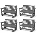 SERWALL HDPE Outdoor Glider Bench Set of 4, All Weather, 660lbs Cap, Grey