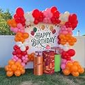 Sesame Friends Birthday Party decorations Cartoon Theme primary color Balloon Garland Kit Red Orange Pink White Latex Balloon Arch With background For kid birthday supplies Back to School decorations