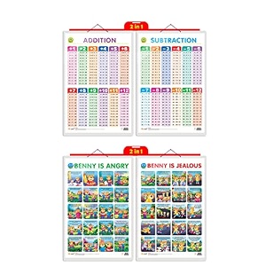 set of 2 2 in 1 addition and subtraction and 2 in 1 benny is angry and benny is jealous early learning educational charts for kids 2034x3034 inch non-tearable and waterproof double sided laminated  perfect for homeschooling kindergarten and nursery students