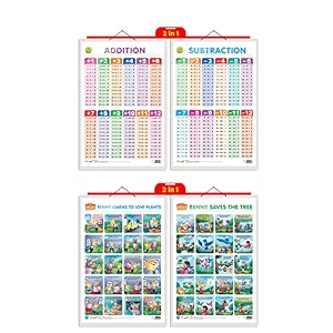 set of 2 2 in 1 addition and subtraction and 2 in 1 benny learns to love plants and benny saves the tree early learning educational charts for kids 2034x3034 inch non-tearable and waterproof double sided laminated  perfect for homeschooling kindergarten and nursery students