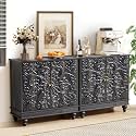 Set of 2 31" Accent Storage Cabinets, Floral Embossed Buffet Sideboards