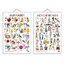 Set of 2 Alphabet and Action Words Early Learning Educational Charts for Kids | 20"X30" inch |Non-Tearable and Waterproof | Double Sided Laminated | Perfect for Homeschooling, Kindergarten and Nursery Students