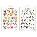 Set of 2 Alphabet and Birds Early Learning Educational Charts for Kids|20"X30" inch|Non-Tearable &amp; Waterproof|Double Sided Laminated|Perfect for Homeschooling, Kindergarten and Nursery Students