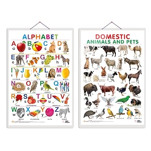 set of 2 alphabet and domestic animals and pets early learning educational charts for kids  2034x3034 inch non-tearable and waterproof  double sided laminated  perfect for homeschooling kindergarten and nursery students