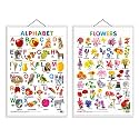 Set of 2 Alphabet and Flowers Early Learning Educational Charts for Kids | 20"X30" inch |Non-Tearable and Waterproof | Double Sided Laminated | Perfect for Homeschooling, Kindergarten and Nursery Students