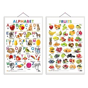 set of 2 alphabet and fruits early learning educational charts for kids  2034x3034 inch non-tearable and waterproof  double sided laminated  perfect for homeschooling kindergarten and nursery students