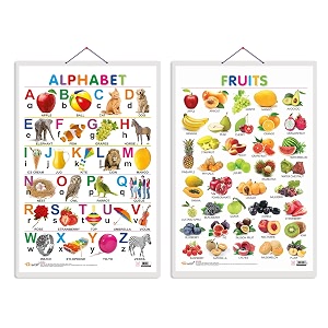 set of 2 alphabet and fruits early learning educational charts for kids  2034x3034 inch non-tearable and waterproof  double sided laminated  perfect for homeschooling kindergarten and nursery students