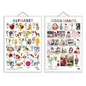 Set of 2 Alphabet and Good Habits Early Learning Educational Charts for Kids | 20"X30" inch |Non-Tearable and Waterproof | Double Sided Laminated | Perfect for Homeschooling, Kindergarten and Nursery Students